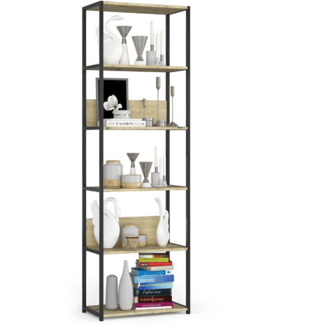 Estanteria loft con estantes de madera 60 cm Negro 60 cm frente en color Roble Artisan 60x32x192 cmia