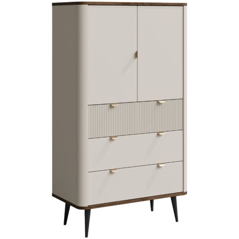 Estantería Lufela 104, Cachemira + Nogal, Con puertas, Cerrable, Con cajones, MDF, Aglomerado laminado, Número de puertas: 0, Número de cajones: 0, 142x90x40cm