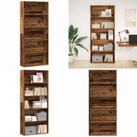 Estantería madera ingeniería madera envejecida 80x30x189 cm - Estantería de libros - Estantería decorativa
