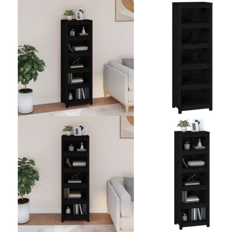 Estantería madera maciza de pino negra 50x35x154 cm - Estantería de libros - Estantería de pino