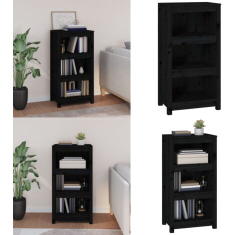 Estantería madera maciza de pino negra 50x35x97 cm - Estantería de libros - Estantería de pino