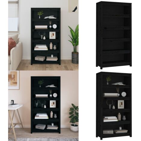 Estantería madera maciza de pino negra 80x35x154 cm - Estantería de libros - Estantería de pino