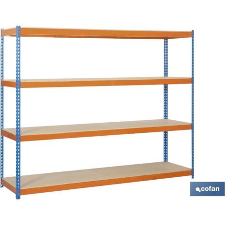 estantería media carga azul/naranja 4 baldas de madera 2000 x 2400 x 600 mm