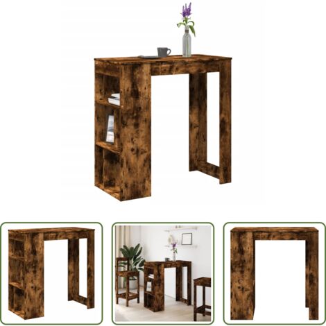 Estantería -  Mesa alta bar con estantes roble ahumado 102x50x103,5 cm