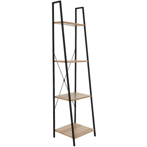 Estantería Metálica con 4 Baldas de Madera Oren 148x34x32,5cm 7house - Negro/Roble