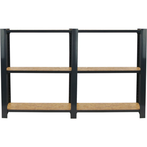 Estantería metálica sin tornillos OFFICLICK de 3 estantes (100x160x30cm) ANTRACITA Y OSB