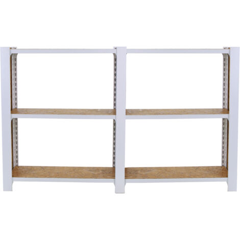 Estantería metálica sin tornillos OFFICLICK de 3 estantes (100x160x30cm) BLANCO Y OSB