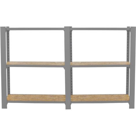 Estantería metálica sin tornillos OFFICLICK de 3 estantes (100x160x30cm) GRIS Y OSB
