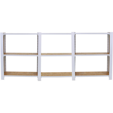 Estantería metálica sin tornillos OFFICLICK de 3 estantes (100x240x30cm) BLANCO Y OSB