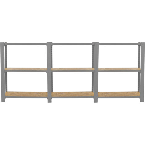 Estantería metálica sin tornillos OFFICLICK de 3 estantes (100x240x30cm) GRIS Y OSB