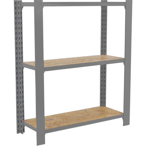Estantería metálica sin tornillos OFFICLICK de 3 estantes (100x80x30cm) GRIS Y OSB