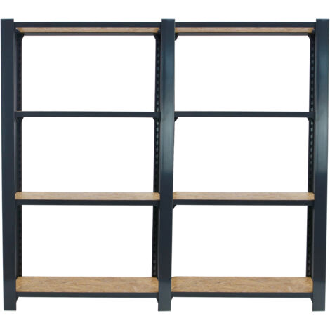 Estantería metálica sin tornillos OFFICLICK de 4 estantes (150x160x30cm) ANTRACITA Y OSB