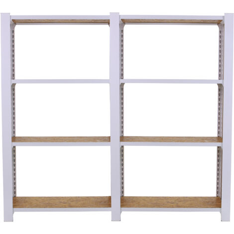 Estantería metálica sin tornillos OFFICLICK de 4 estantes (150x160x30cm) BLANCO Y OSB