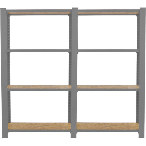 Estantería metálica sin tornillos OFFICLICK de 4 estantes (150x160x30cm) GRIS Y OSB