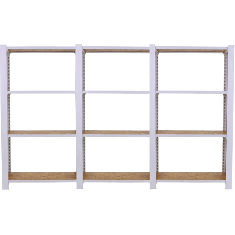 Estantería metálica sin tornillos OFFICLICK de 4 estantes (150x240x30cm) BLANCO Y OSB