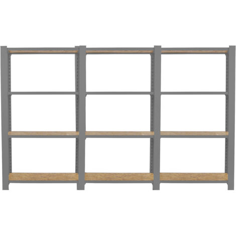 Estantería metálica sin tornillos OFFICLICK de 4 estantes (150x240x30cm) GRIS Y OSB