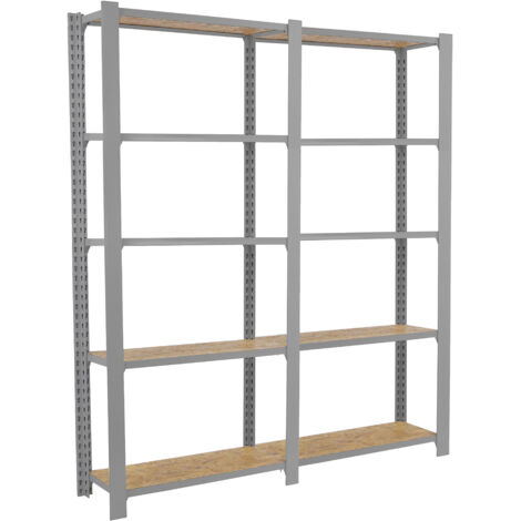 Estantería metálica sin tornillos OFFICLICK de 5 estantes (210x160x30cm) GRIS Y OSB