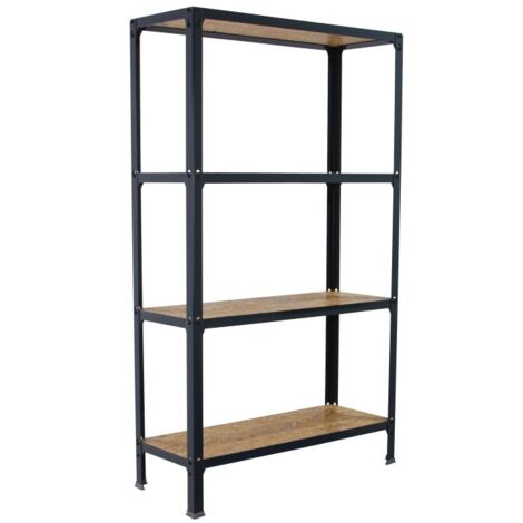 Estantería metálica sin tornillos SIMON HOME de 4 estantes (160x80x30cm) ANTRACITA Y OSB