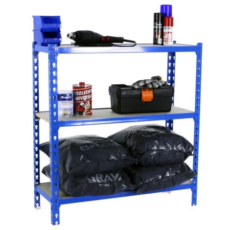 Estantería metálica sin tornillos SIMONCLICK de 3 estantes (100x100x30cm) AZUL Y MADERA
