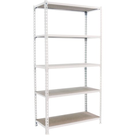 Estantería metálica sin tornillos SIMONCLICK de 5 estantes (200x120x50cm) BLANCO Y MADERA