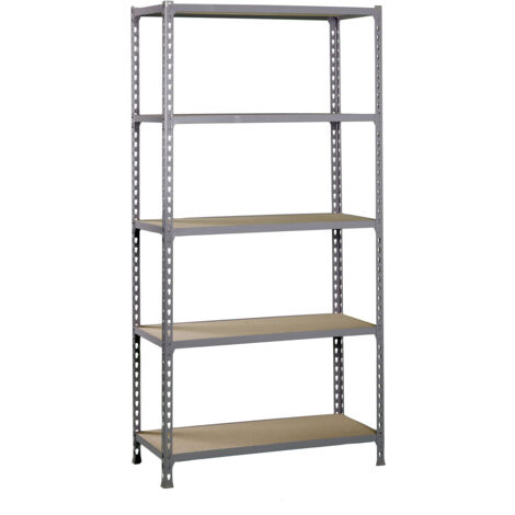 Estantería metálica sin tornillos SIMONCLICK de 5 estantes (200x120x50cm) GRIS Y MADERA