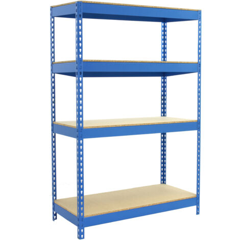 Estantería metálica sin tornillos SIMONRACK de 4 estantes (200x120x45cm) AZUL Y MADERA