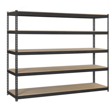 Estantería metálica sin tornillos SIMONRACK de 5 estantes (200x180x60cm) ANTRACITA Y MADERA