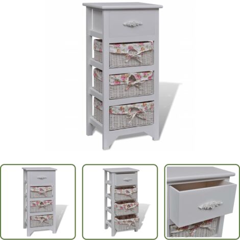 Estantería -  Mueble con 1 cajón y 3 cestas madera de paulonia blanco