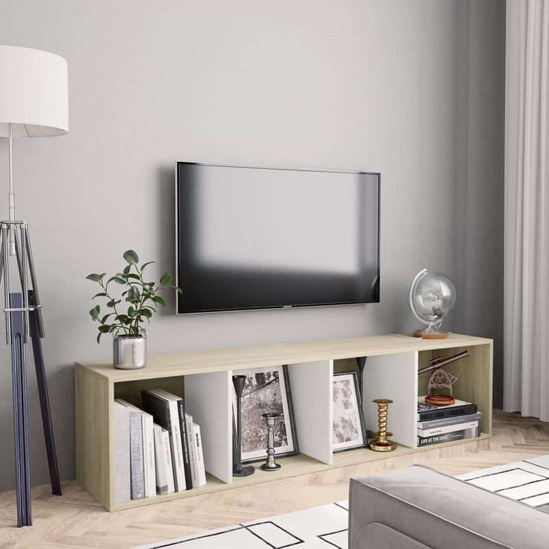 

Happyshopping - Estanteria/mueble para TV blanco y roble Sonoma 143x30x36 cm