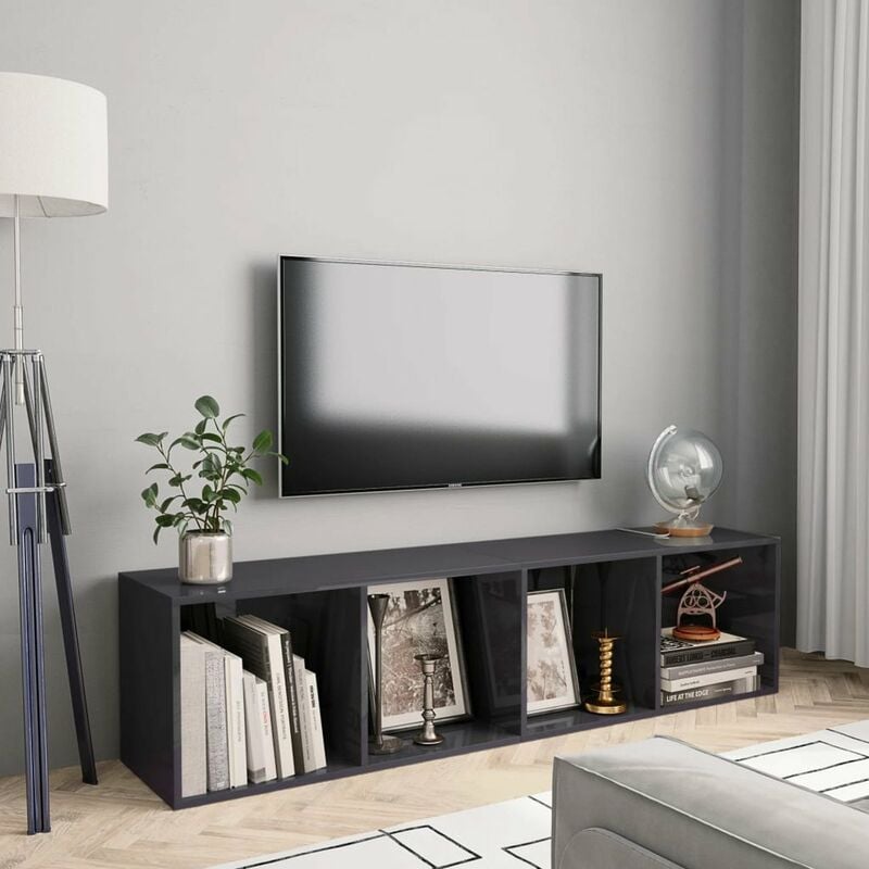

Happyshopping - Estanteria/mueble para TV gris brillante 143x30x36 cm