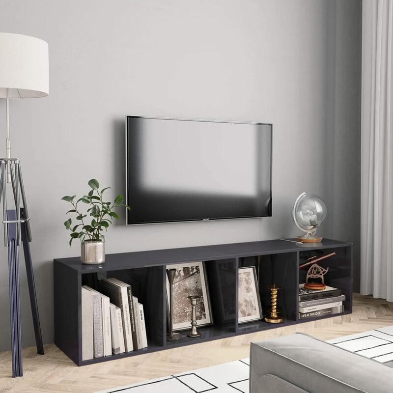 

Estanteria/mueble para TV gris brillante 143x30x36 cm