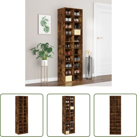 Estantería -  Mueble zapatero madera contrachapada roble ahumado 54x34x183cm