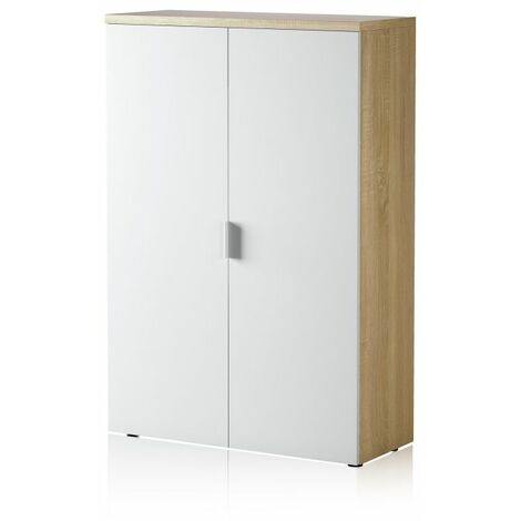 Estantería Multiestancia Office en blanco artik y roble canadian 80x119x33 cm