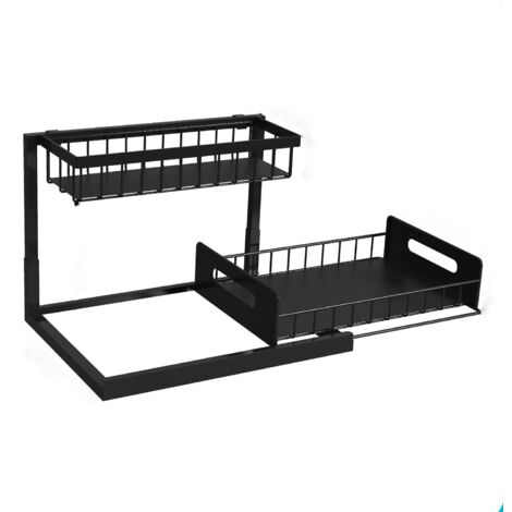 Estantería multifuncional, acero, 2 niveles, ideal para guardar cosméticos, perfumes, 27,94 x 36,07 x 26,92 cm, color negro