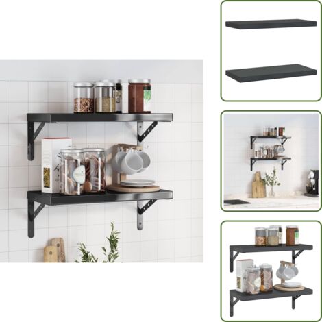 Estantería multifuncional - vidaXL Estantes de pared 2 uds acero inoxidable negro 50x23,5x3 cm - Estantería para salón