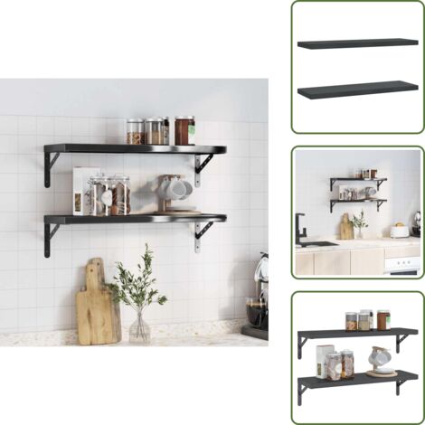 Estantería multifuncional - vidaXL Estantes de pared 2 uds acero inoxidable negro 75x23,5x3 cm - Estantería de almacenamiento