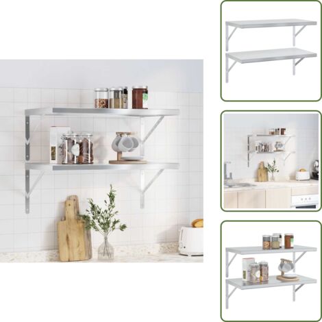 Estantería multifuncional - vidaXL Estantes de pared 2 uds acero inoxidable plateado 75x40 cm - Estantería para salón
