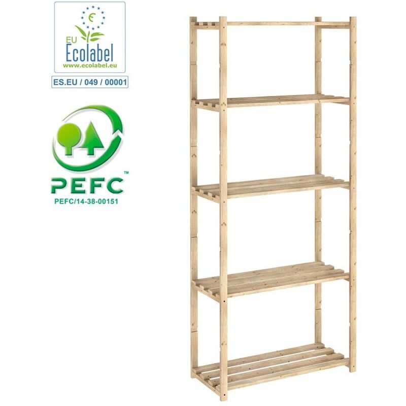 

Estantería Astigarraga Natura alistonada pino macizo 5 baldas 30cm fondo