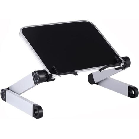 Estantería negra con altura y ángulo ajustables, soporte de lectura con reposabrazos de aluminio y compartimento para libros, ideal para iPad y portátil.