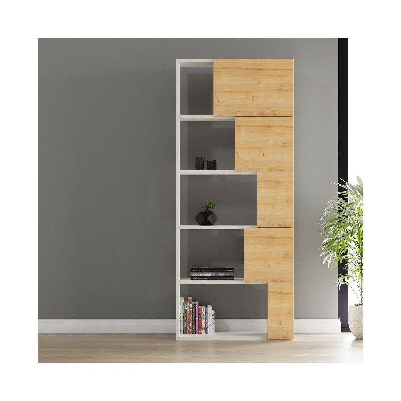 

Estanteria Ondatoo - con estanterias, estantes - pared, oficina, sala de estar - Blanco, Roble en Aglomerado de melamina, 65 x 24 x 166 cm