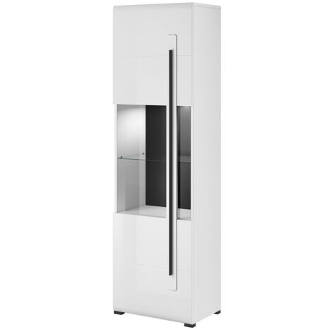 Estantería Ophsalu 110, Blanco + Blanco brillante, Cerrable, Con puertas, Aglomerado laminado, Vidrio templado, Número de puertas: 1, Número de cajones: 0, 204x60x39cm