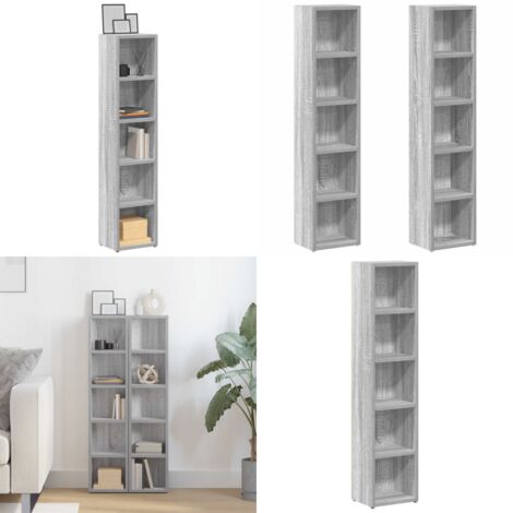 Estantería para CD 2 uds madera gris Sonoma 21x16x93,5 cm - Estantería de madera - Almacenamiento de CD