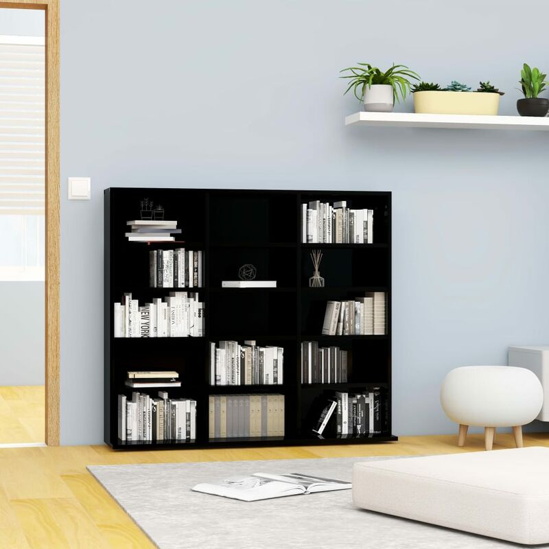

Happyshopping - Estanteria para CD aglomerado negro brillante 102x23x89,5 cm