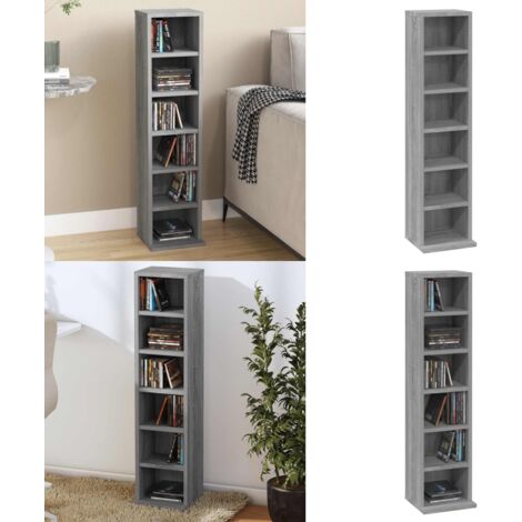Estantería para CD madera contrachapada gris Sonoma 21x20x88 cm - Estantería de madera - Almacenamiento de CD