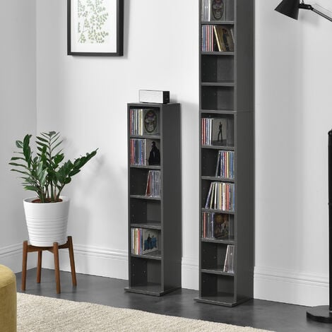 Estantería para CDs Tynset 6 compartimientos 90x20x20cm - Gris oscuro [en.casa]