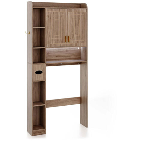 Estantería para inodoro mueble de almacenaje independiente 80 x 20 x 171 cm con iluminación LED regulable diseño natural 200020497