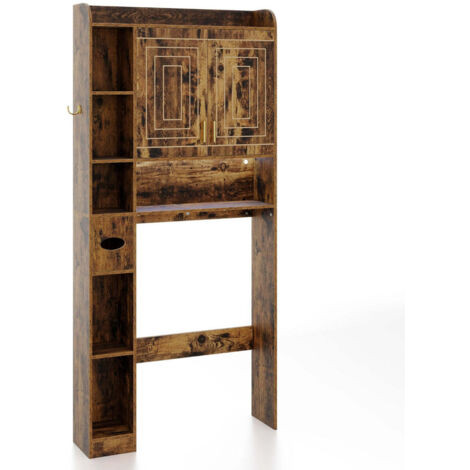 Estantería para inodoro mueble de almacenaje independiente de 80 x 20 x 171 cm con iluminación LED y dispositivo de seguridad antivuelco en MDF marrón rústico 200017697