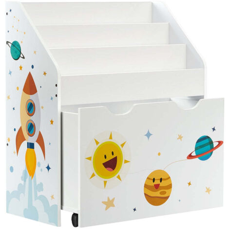 Estantería para juguetes de 3 compartimentos estantería infantil caja de juguetes móvil con ruedas multiusos para guardería y sala de juegos color blanco 120005795