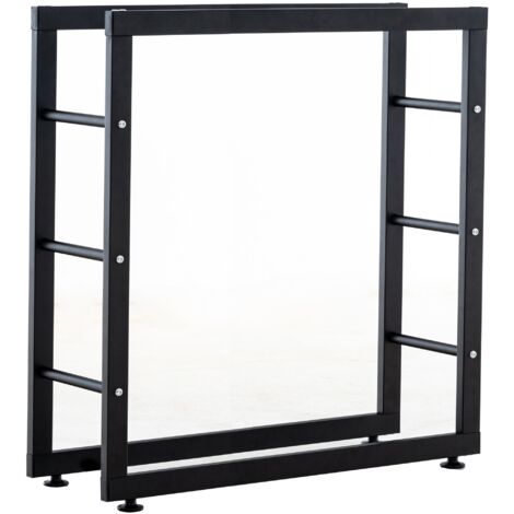 Estantería para leña, soporte para leña para chimenea 25x80x80 cm metal negro mate DEC10029