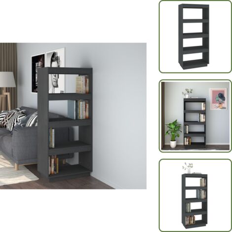 Estantería para libros - vidaXL Estantería/divisor de espacios madera de pino gris 60x35x135 cm - Separador de ambientes